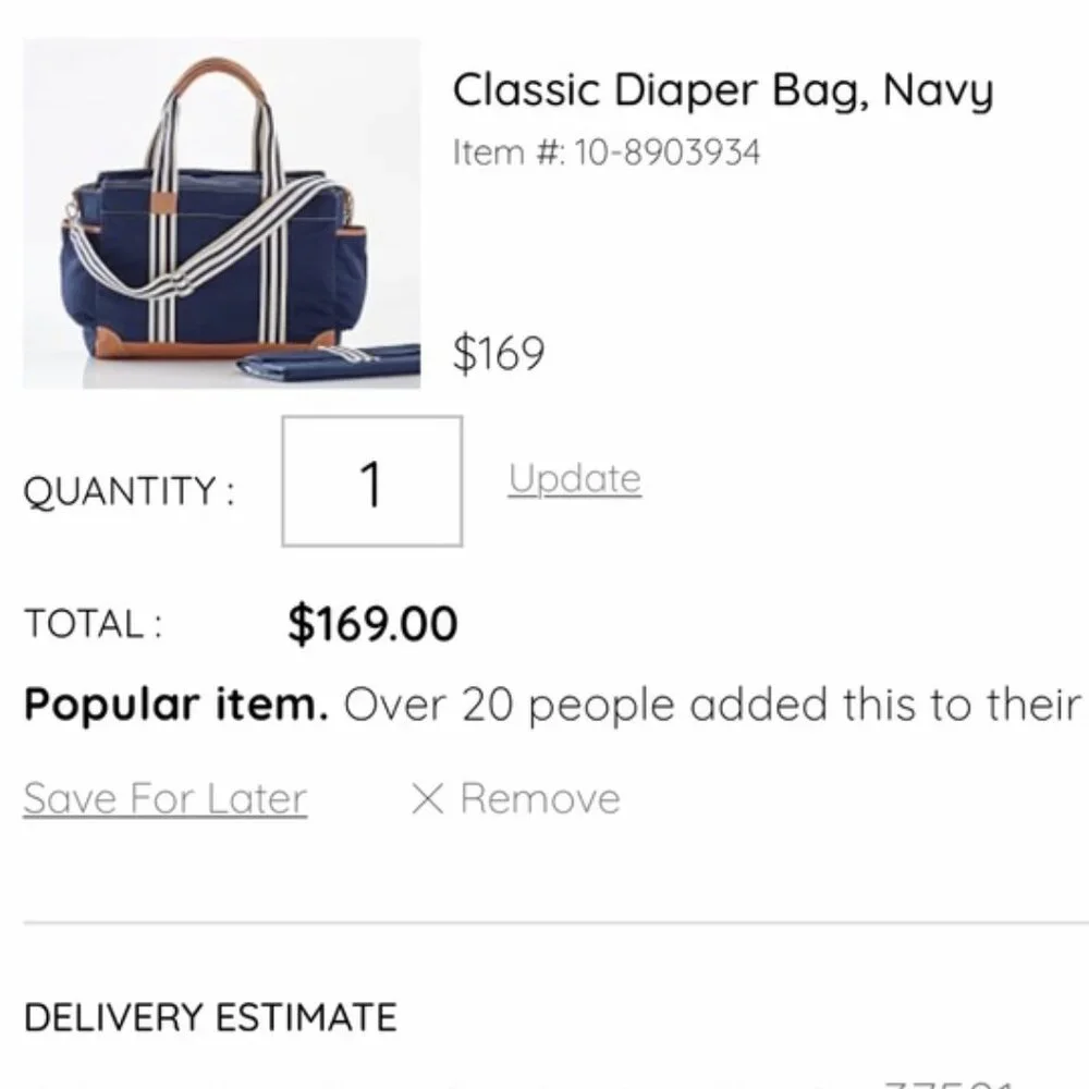 Pottery Barn Classic Diaper Bag with Leather Handles and Trim Monogram C Navy